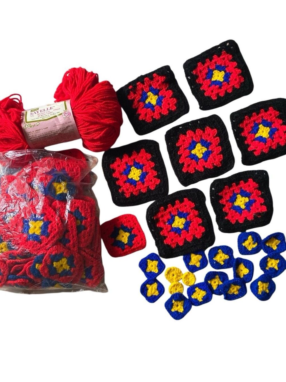 86 pc Handmade Crochet Granny Square Blanket bundle lot plus vintage cottage